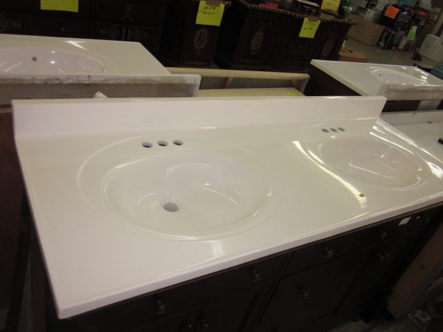 61 x 22 Double Bowl Standard White Cultured Marble ...